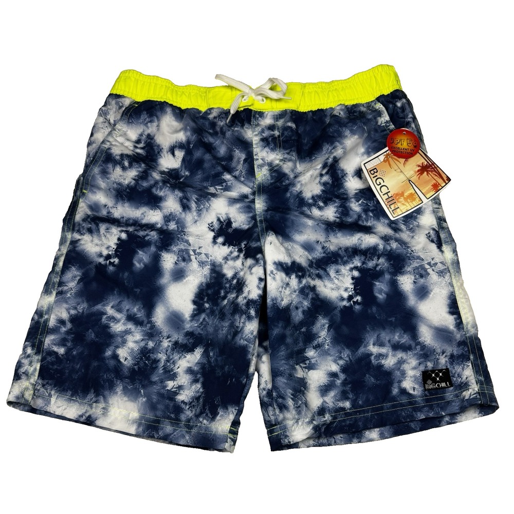 New Big Chill Boys Swim Trunks Tie Dye Sz 18 UPF 50 Neon‎ Blue Beach Surfing